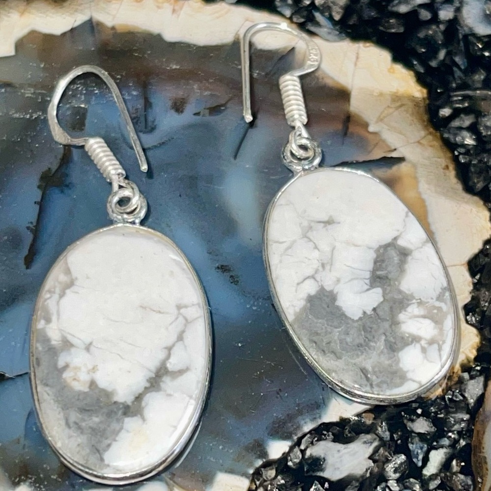 Howlite Magnesite Earrings 1 7/8” - Picture 7 of 11
